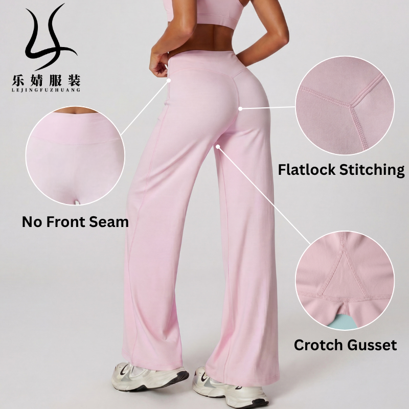 Smooth-Front Mid-Rise Wide Leg Yoga Pants