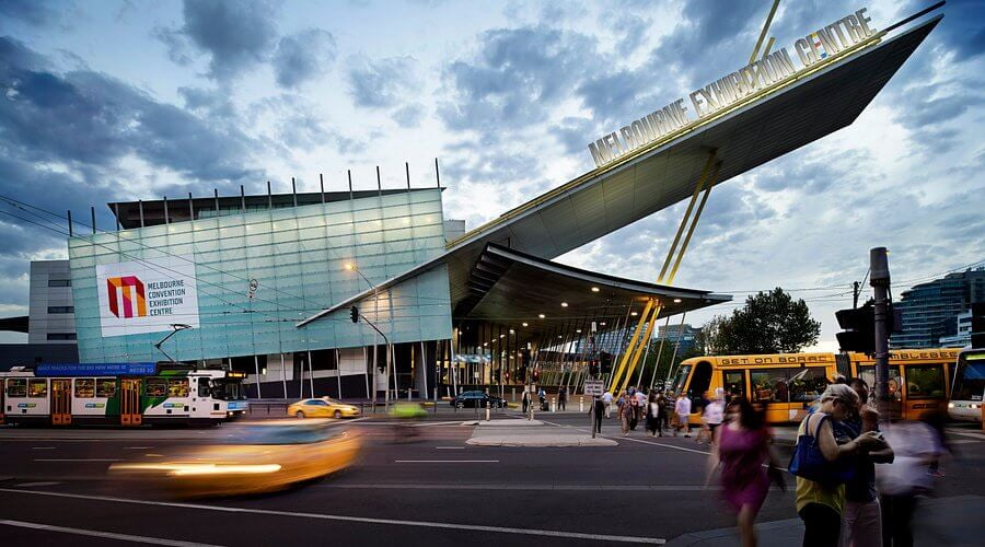 The exterior of the Melbourne Convention and Exhibition Centre