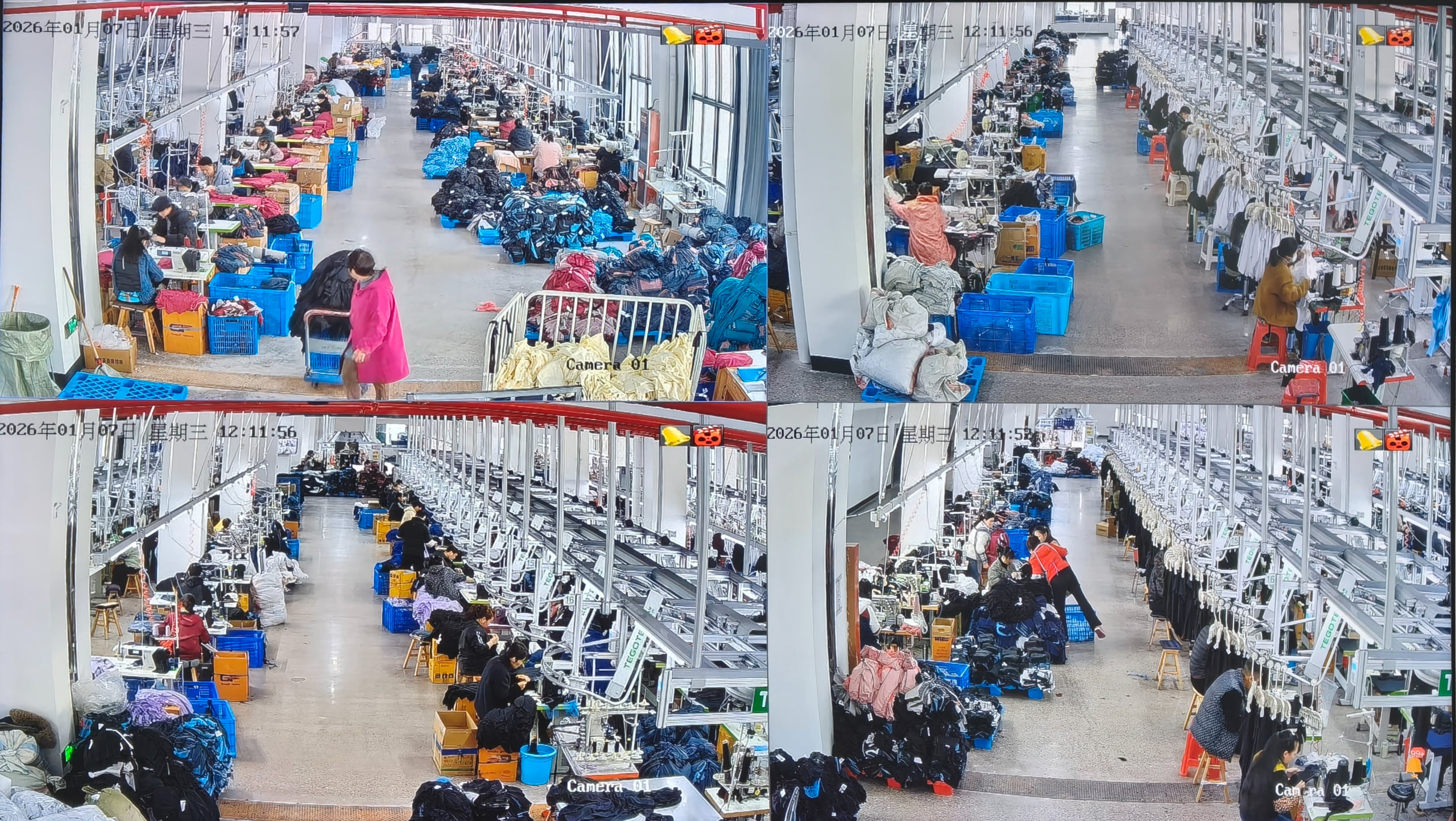Advanced sewing technology at LJ Garment Multiple overhead conveyor production lines