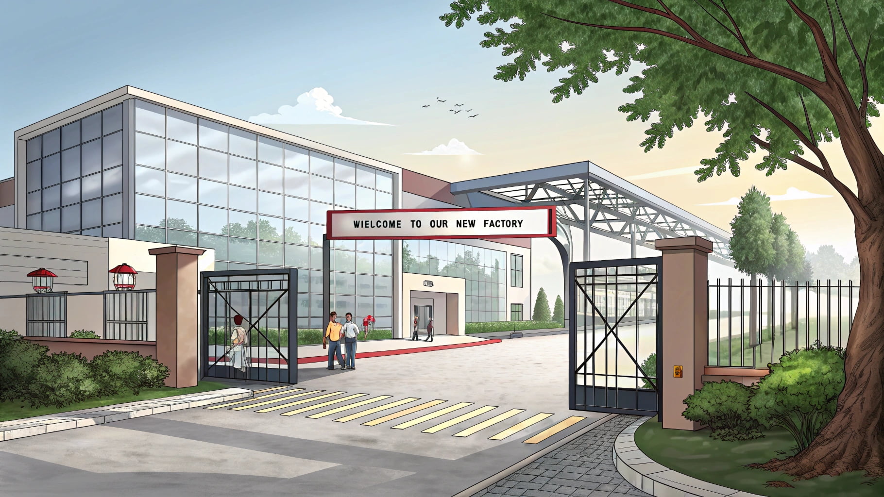 Invitation to visit the new LJ Garment factory A welcoming photo of the entrance and reception area of the new LJ Garment factory