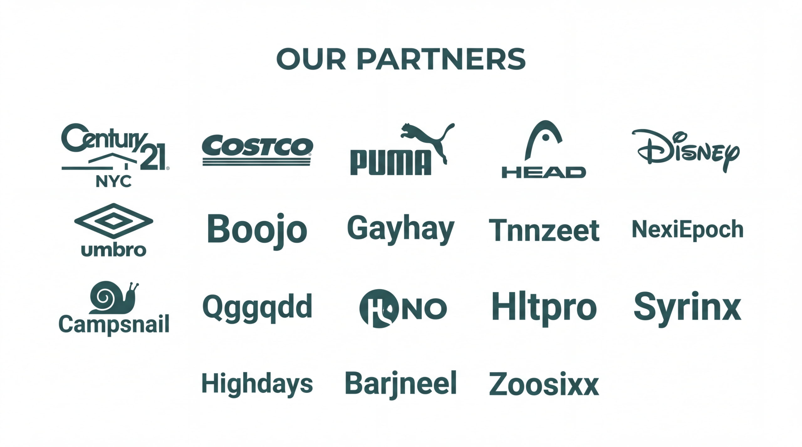 Trusted global brand partners including Costco, Puma, Head, Decathlon, and FILA