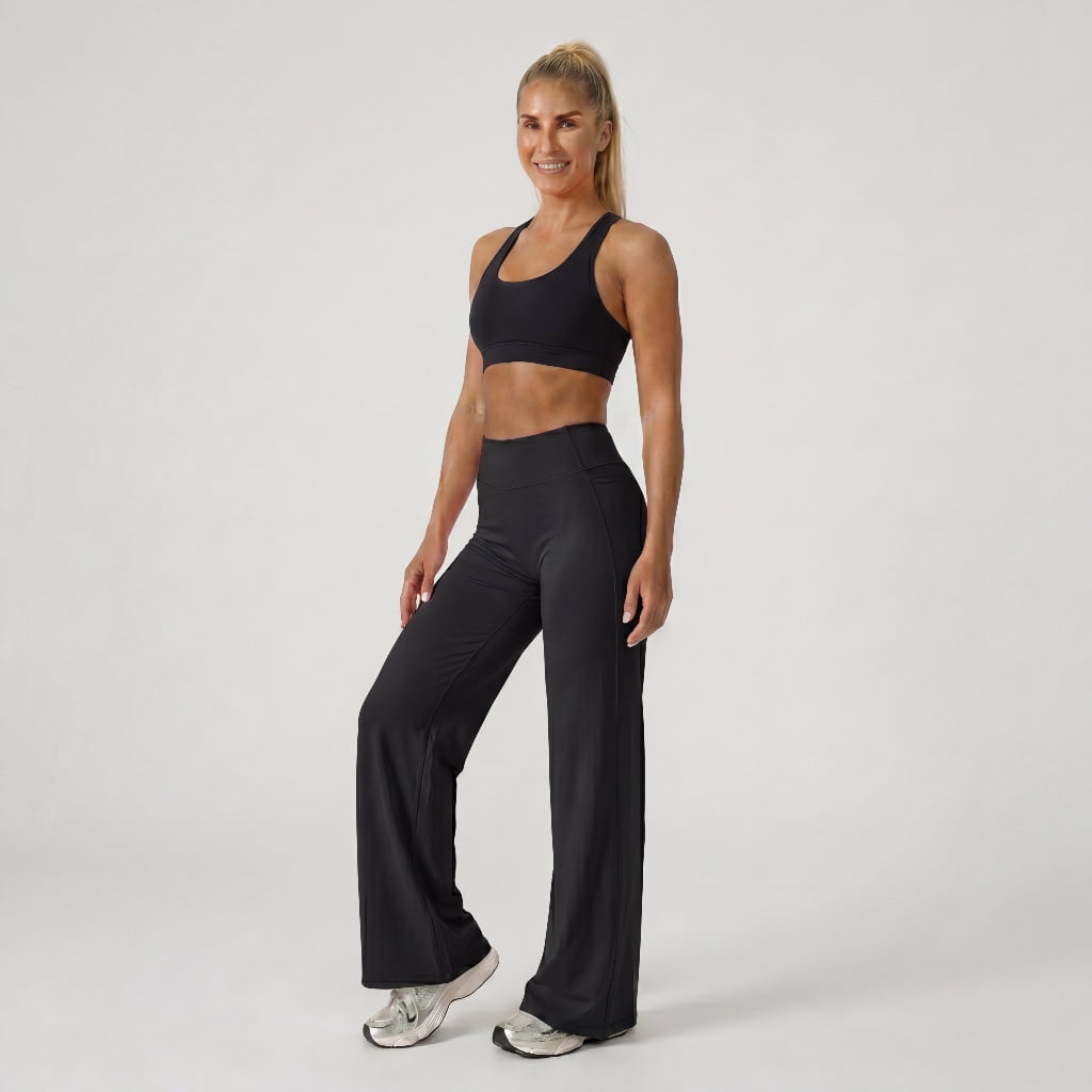 Smooth-Front Mid-Rise Wide Leg Pants with Pockets