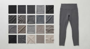 A collection of high-quality textile swatches in different textures and colors, representing the variety of fabric options for activewear.