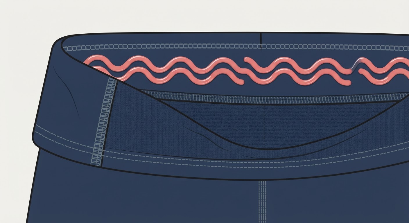 Technical close-up of the inside of an activewear waistband featuring a silicone anti-slip grip strip.