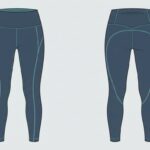 Technical garment illustration of premium performance leggings showing front and back construction details.