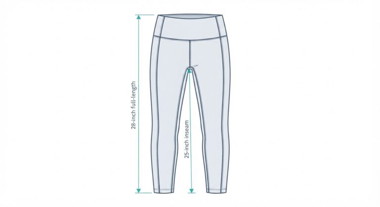 Technical flat sketch of 7/8 leggings showing the 25-inch inseam measurement compared to full-length