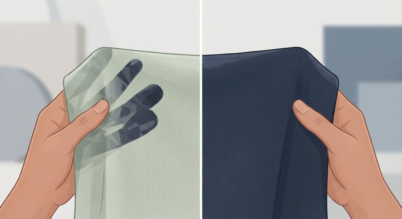A visual comparison of light-colored fabric swatches showing varying levels of density and opacity.