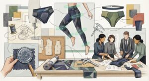 A professional studio shot of a garment being measured on a dress form.